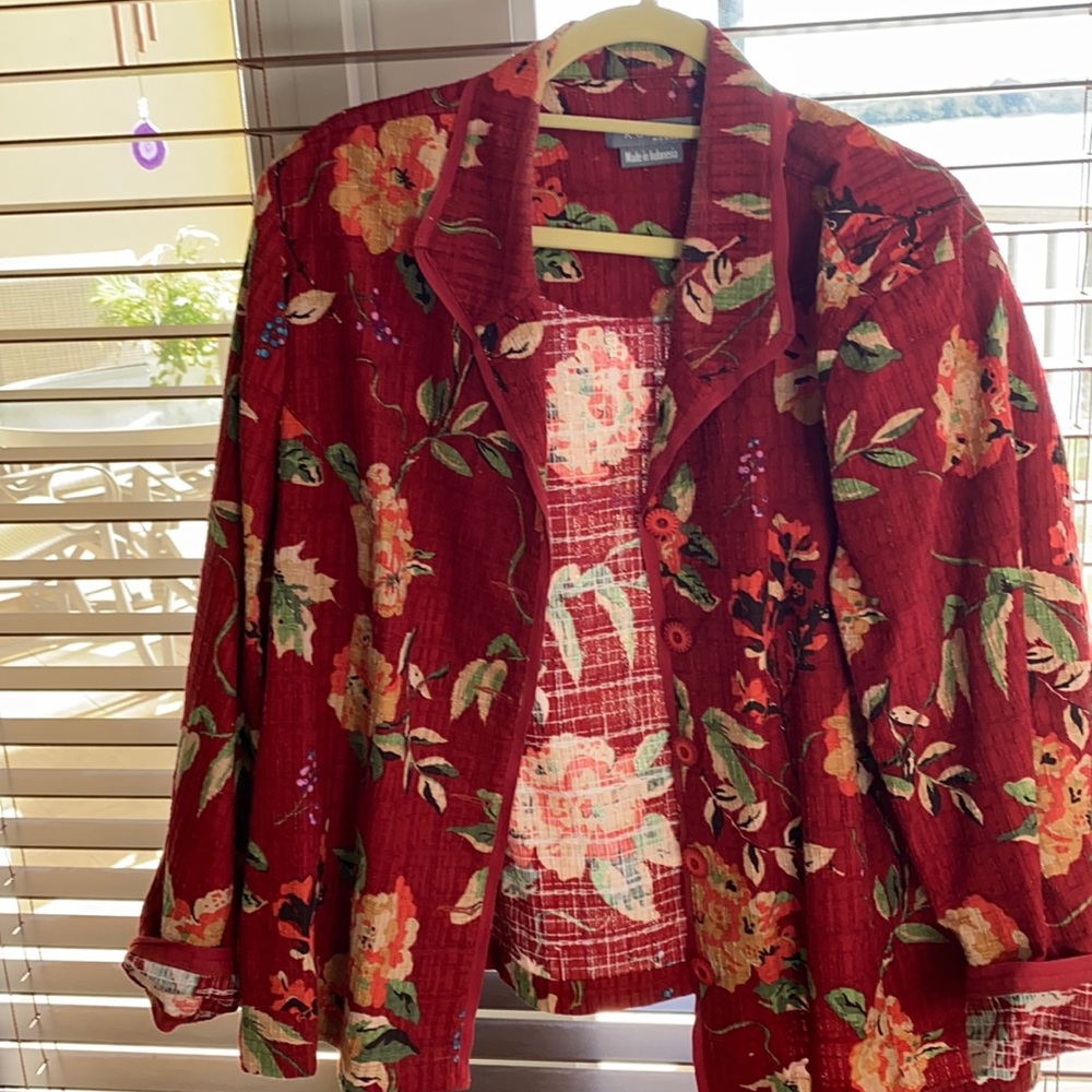 Koret women jacket red green tan light weight 22w
